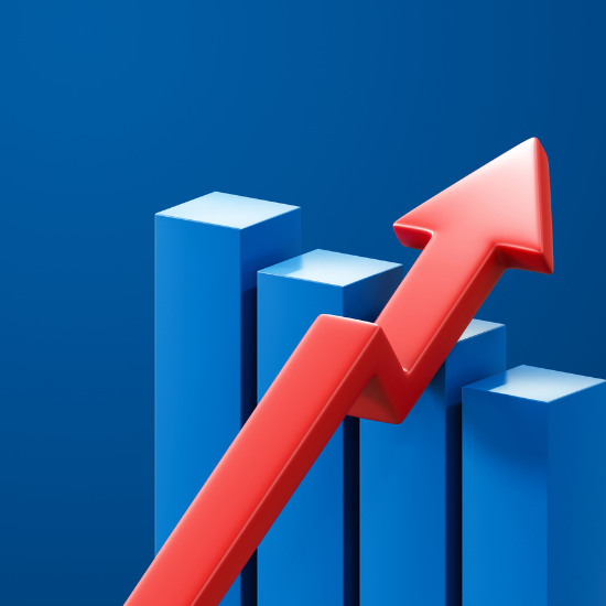 An upward arrow on a graph representing business growth with process automation.